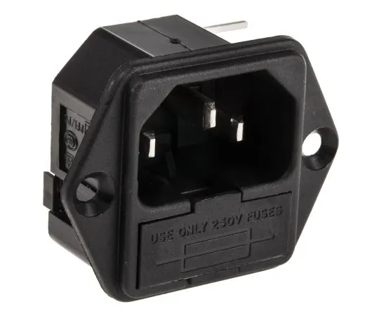 63-4759-79 Bulgin C14 Right Angle Through Hole IEC Plug Male, 10A, 250 V ac PF0001/PC