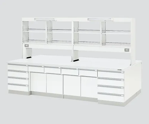 3-3861-01　［Discontinued］Central Laboratory Bench Wooden White Type, Riser Type, with Reagent Shelf 1800 x 1200 x 800/1870　SAOF-1812W
