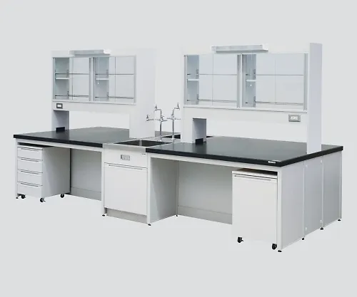 3-3810-02　［Discontinued］Central Laboratory Bench without Drawer, Frame Type with Unit, Face-To-Face Sink, with Reagent Shelf 2400 x 1200 x 800/1870　HCOO-2412