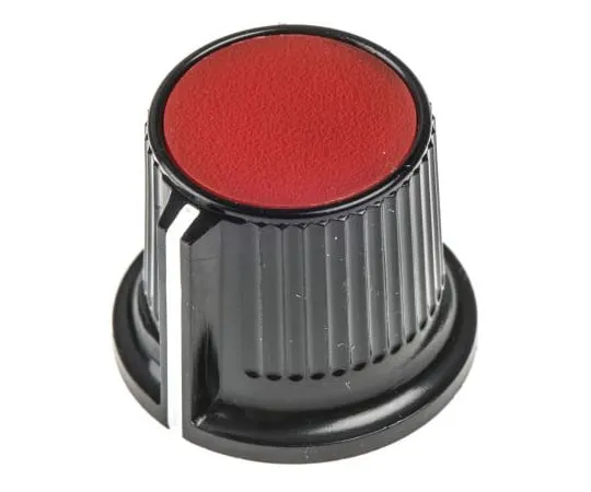 63-4748-16 RS Potentiometer Knob, Grub Screw Type, 21mm Knob Diameter, Black, Red, 6.35mm Shaft 259-6963