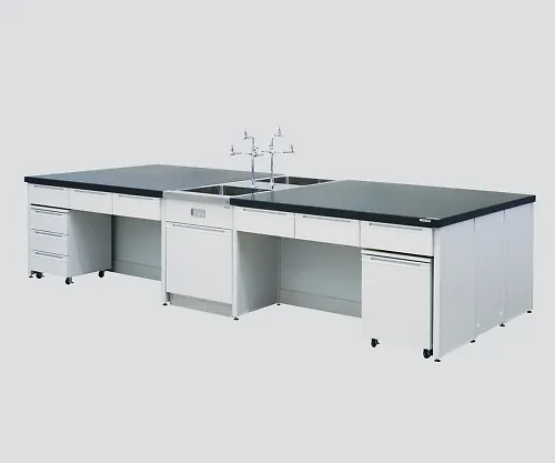 3-3816-02　［Discontinued］Central Laboratory Bench with Drawer, Frame Type with Unit, with Face-To-Face Sink 2400 x 1200 x 800　HDOC-2412