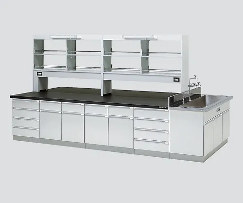 3-3728-02　［Discontinued］Central Laboratory Bench Wooden Type, Flat Type, Side Sink, with Reagent Shelf 2400 x 1200 x 800/1870　SBOJ-2412