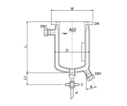 61-4715-61　［Discontinued］Full Jacket Type Reaction Vessel with Drain Cock, O-Ring Groove, Stirring Baffle　3070-03/75-M-GA