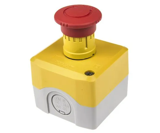 63-4889-56 Schneider Electric, Red/Yellow/Grey, Twist to Reset 40mm Mushroom Head Emergency Button XALK178E