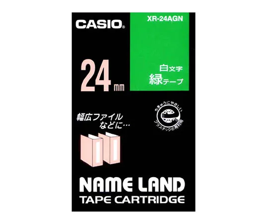 62-1063-19 Casio NAME LAND Label Printer Tape 24mm Width (Green Ground/White Characters) XR-24AGN