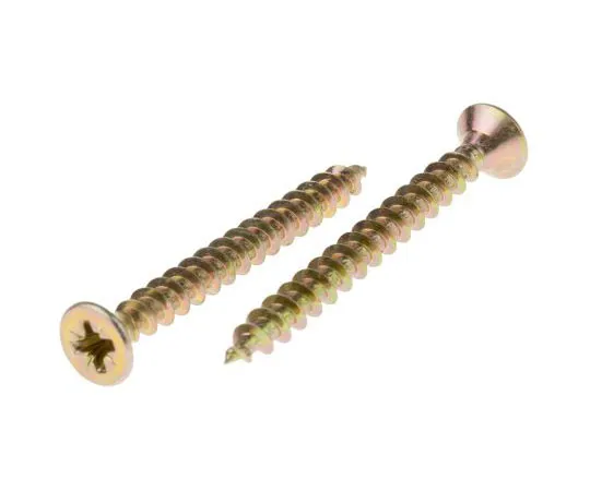 63-4690-63 Pozidriv Countersunk Steel Wood Screw Yellow Passivated, Zinc Plated, 5mm Thread, 50mm Length 144-3484