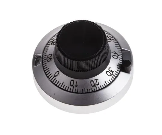 63-4821-84 Vishay Potentiometer Knob, Dial Type, 46mm Knob Diameter, Chrome, 6.35mm Shaft 21PA11B10