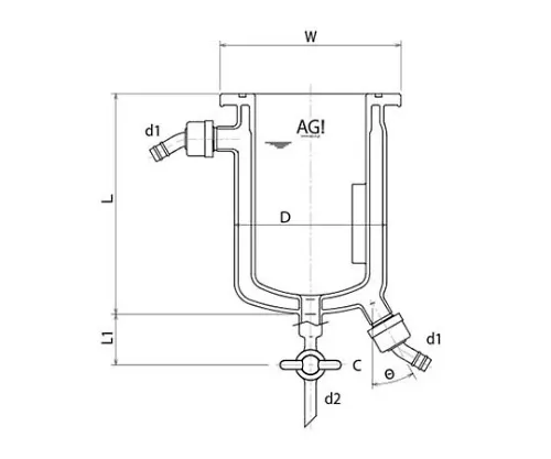 61-4715-37　［Discontinued］Full Jacket Type Reaction Vessel with Drain Cock, O-Ring Groove, Stirring Baffle　3070-03/75-H-GA