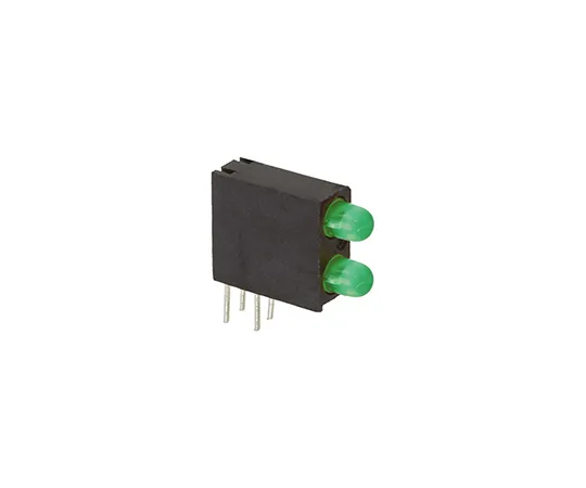 63-4873-61 Dialight 553-0222F, Green Right Angle PCB LED Indicator, 2 LEDs, Through Hole 2.2 V 553-0222F