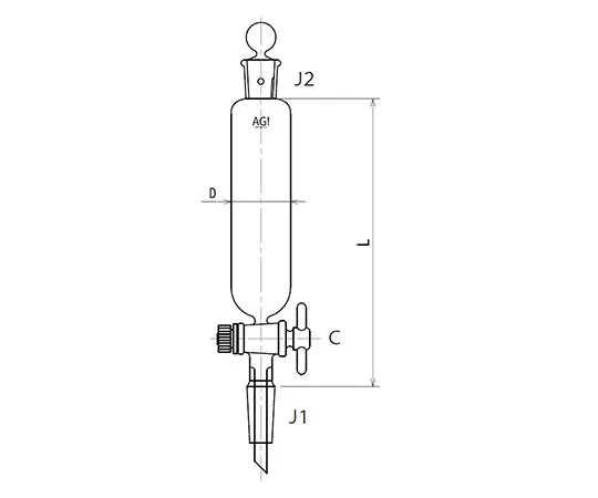 61-0187-19　［Discontinued］Cylindrical Separatory Funnel with Sliding PTFE Cock 30mL　3734-30-3L