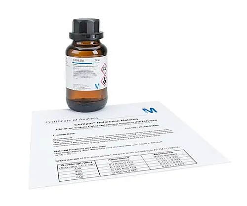 61-0286-42 Platinum Cobalt Color Reference Solution (HAZEN 500) DIN EN ISO 7887 And ASTM D1209 Compliant Pt 500mg/L Certipur(R) 100246 250mL 1.00246.0250