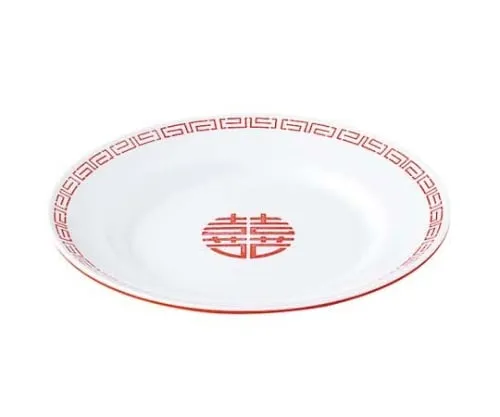 61-6836-24 Melamine Chinese Tableware Zuisho Flat Plate 8 inch CA-22 Outer Red Inner White 2420310
