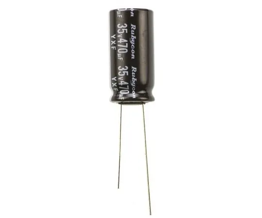 63-4721-63 Rubycon 470μF 35V dc Aluminium Electrolytic Capacitor, Through Hole 10 (Dia.) x 20mm +105°C 10mm 5mm 35YXF470M10X20