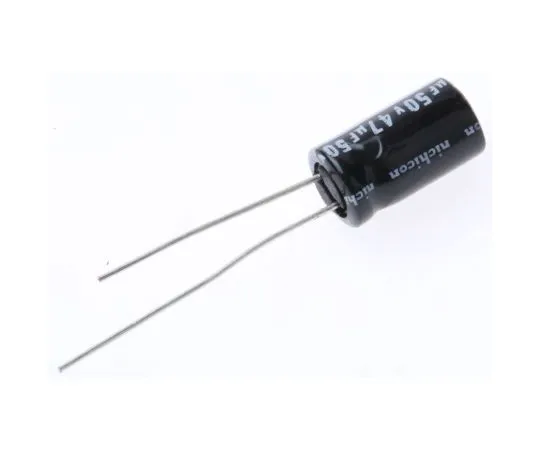 63-4847-61 Nichicon 47μF 50V dc Aluminium Electrolytic Capacitor, Through Hole 6.3 (Dia.) x 11mm +85°C 6.3mm 2.5mm UVR1H470MED