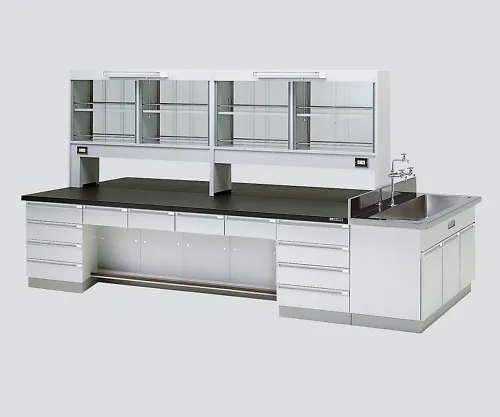 3-3760-02　［Discontinued］Central Laboratory Bench Wooden Type, Desk Type, Side Sink, with Reagent Shelf 2400 x 1200 x 800/1870　SGOK-2412