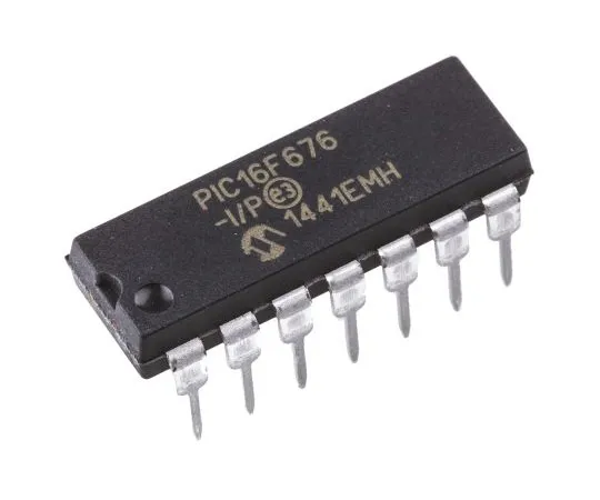 63-4870-01 Microchip PIC16F676-I/P, 8bit PIC Microcontroller, 20MHz, 128 B, 1024 x 14 words Flash, 14-Pin PDIP PIC16F676-I/P