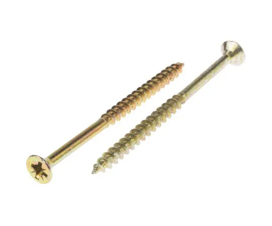 63-4690-69 Pozidriv Countersunk Steel Wood Screw Yellow Passivated, Zinc Plated, 6mm Thread, 90mm Length 144-3493