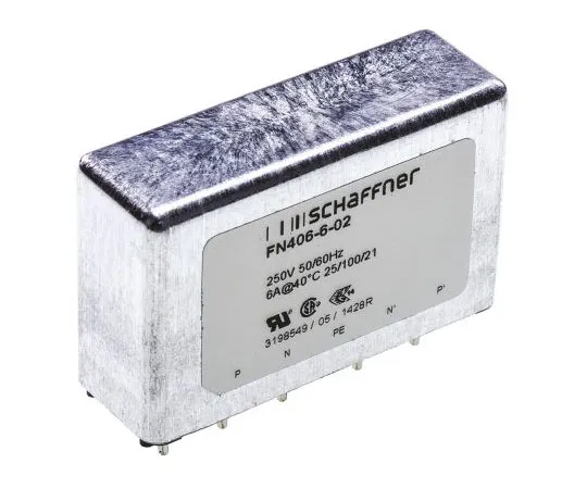 63-4732-36 Schaffner FN406 Series 6A 250 V ac 400Hz Through Hole RFI Filter, with Pin Terminals FN406-6-02
