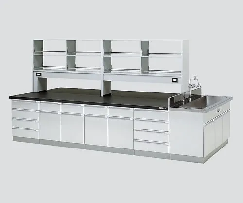 3-3724-02　［Discontinued］Central Laboratory Bench Wooden Type, Flat Type, Side Sink, with Reagent Shelf 2400 x 1200 x 800/1800　SBOH-2412