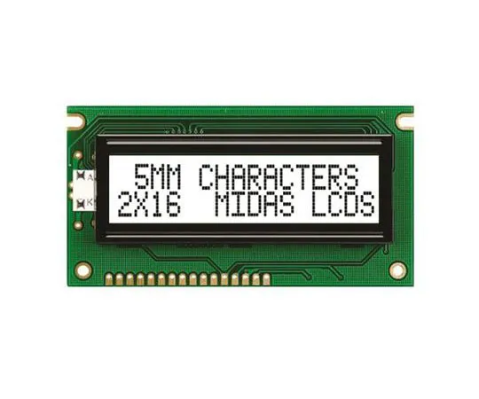63-4687-48 Midas MC21605A6W-FPTLW-V2 A Alphanumeric LCD Display White, 2 Rows by 16 Characters, Transflective MC21605A6W-FPTLW-V2
