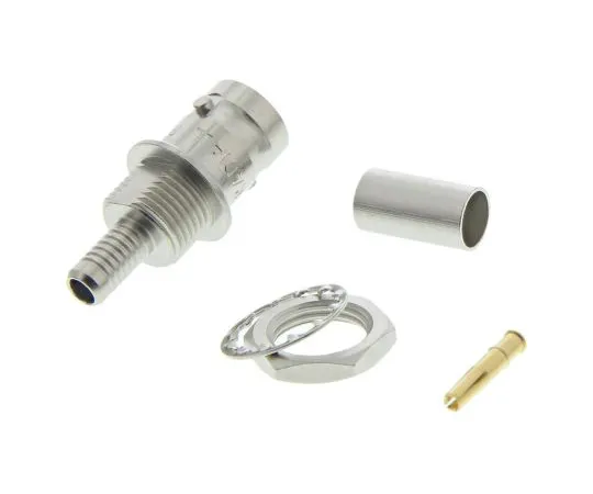 63-4755-94 Radiall Straight 50Ω Panel Mount Bulkhead Fitting BNC Connector, jack, Nickel, Crimp Termination, RG141, RG58 R141308000
