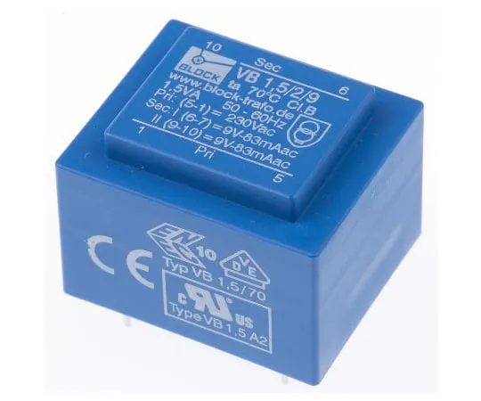63-4768-76 9V ac 2 Output Through Hole PCB Transformer, 1.5VA VB 1.5/2/9