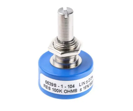 63-4704-26 Bourns 1 Gang Continuous Turn Rotary Conductive Plastic Potentiometer with a 6.35 mm Dia. Shaft, 100kΩ, ±15%, 1W, 6639S-1-104