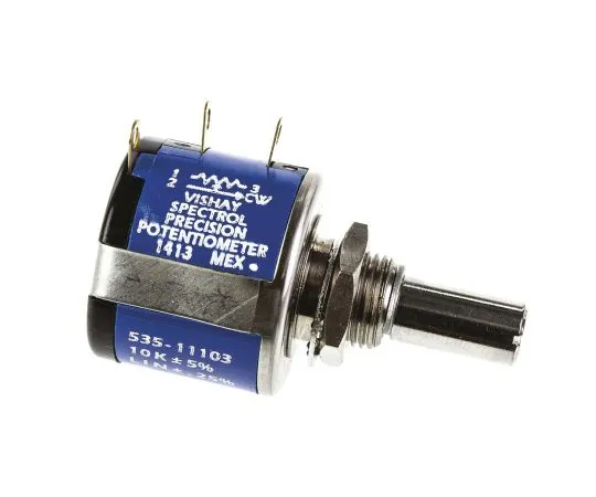 63-4800-27 Vishay 535 Series Wirewound Potentiometer with a 6.35 mm Dia. Shaft 5-Turn, 10kΩ, ±5%, 1.5W, ±20ppm/°C, Panel Mount 535B1103JC