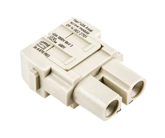 63-4771-62 Han-Modular Series Female Module, 2 Way, 1 Row, Rated At 40A, 1 kV, Han 40A Axial 9140022701