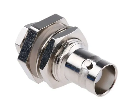 63-4874-49 RS Straight 50Ω Panel Mount Bulkhead Fitting BNC Connector, jack, Nickel, Clamp Termination, RG174B 546-3951
