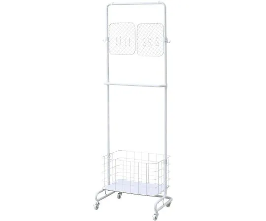 64-3287-72　［Out of stock］Trolley Hanger Rack Deep Basket with Casters White　LTH-1B2HWH
