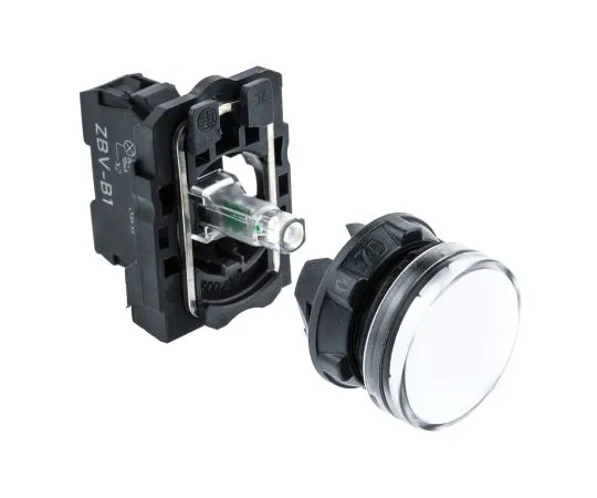 63-4889-61 Schneider Electric Harmony XB5 White LED Pilot Light, 22mm Cutout, IP66, IP67, Round, 24 V ac/dc, 18 mA XB5AVB1