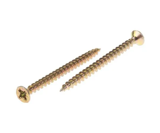 63-4690-55 Pozidriv Countersunk Steel Wood Screw Yellow Passivated, Zinc Plated, 3.5mm Thread, 45mm Length 144-3474