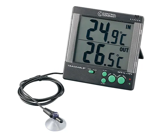 3-6338-01-56　［Discontinued］Alarm Type Large Screen Thermometer TRACEABLE -50 to + 70℃ with English Calibration Certificate　4142