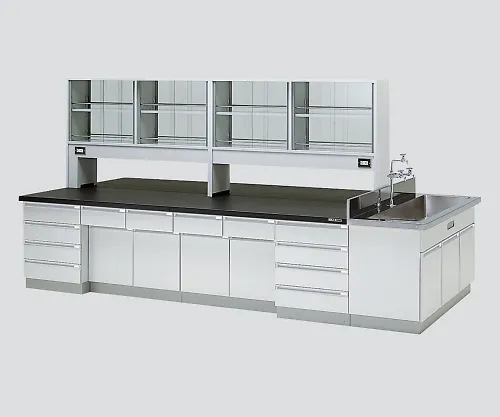 3-3696-02　［Discontinued］Central Laboratory Bench Wooden Type, Riser Type, Side Sink, with Reagent Shelf 2400 x 1200 x 800/1800　SAOI-2412