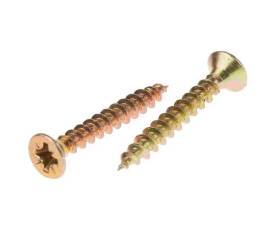 63-4690-57 Pozidriv Countersunk Steel Wood Screw Yellow Passivated, Zinc Plated, 4mm Thread, 30mm Length 144-3476