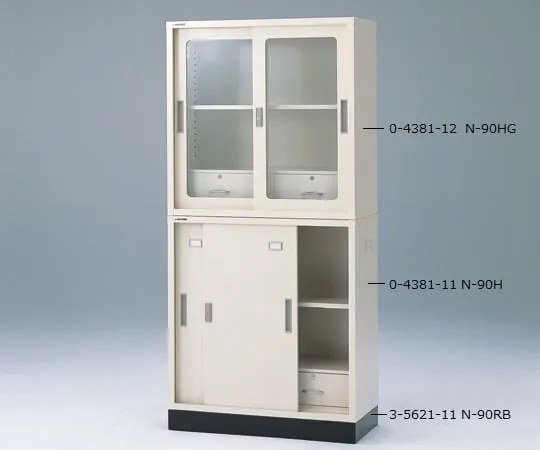 0-4381-11　［Discontinued］Chemical-Resistant Double Sliding Storeho*** Steel Door (With Drawer) 880 x 400 x 880mm　N-90H
