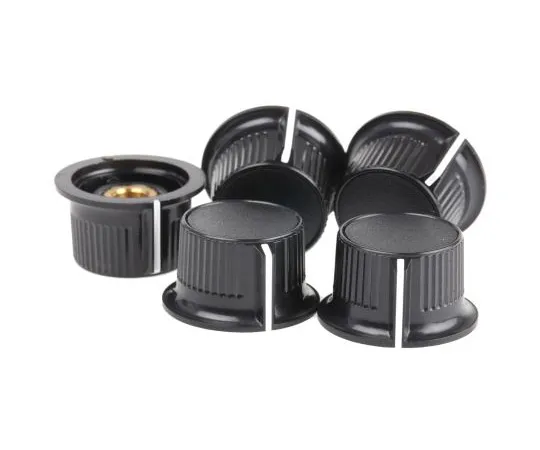 63-4748-20 RS Pro Potentiometer Knob, Grub Screw Type, 28mm Knob Diameter, Black, 6.35mm Shaft 259-7001