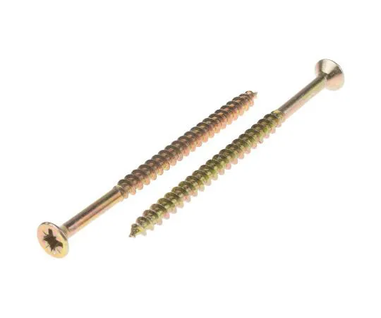 63-4690-70 Pozidriv Countersunk Steel Wood Screw Yellow Passivated, Zinc Plated, 6mm Thread, 100mm Length 144-3494