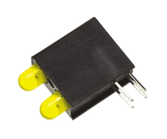 63-4873-58 Dialight 553-0233-200F, Yellow Right Angle PCB LED Indicator, 2 LEDs, Through Hole 2.4 V 553-0233-200F