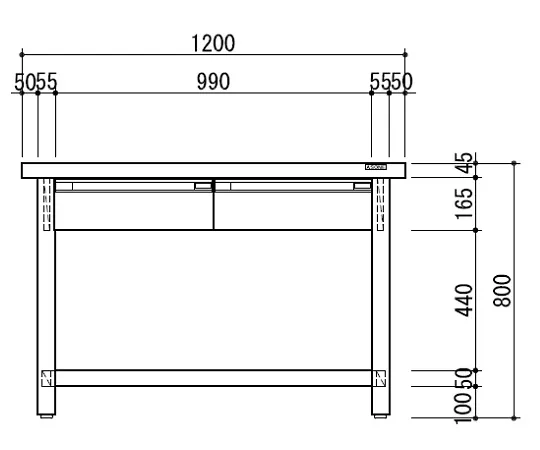 3-5804-01　［Discontinued］Workbench (With 2 Single-Sided Drawers) 1200 x 750 x 800mm　KSB-1200