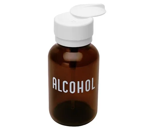 64-2944-17 Amber Glass Bottle with Lasting-Touch Pump, Printed "Alcohol" 35608