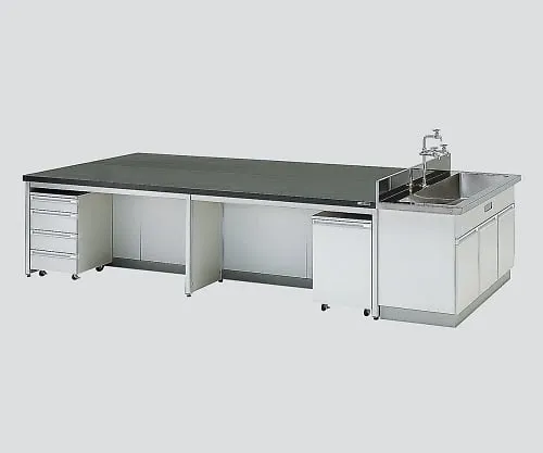 3-3784-02　［Discontinued］Central Laboratory Bench without Drawer, Frame Type with Unit, with Side Sink 2400 x 1200 x 800　HCOB-2412