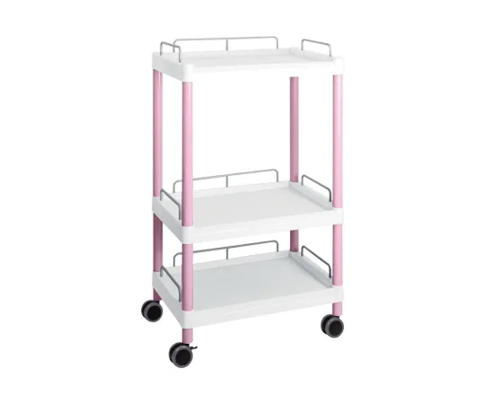 3-6644-08　［Discontinued］Mobile Easy Cart (Tall Type/Wide 32) Pink 3 Stages Wiith Guard Frame　ME32H