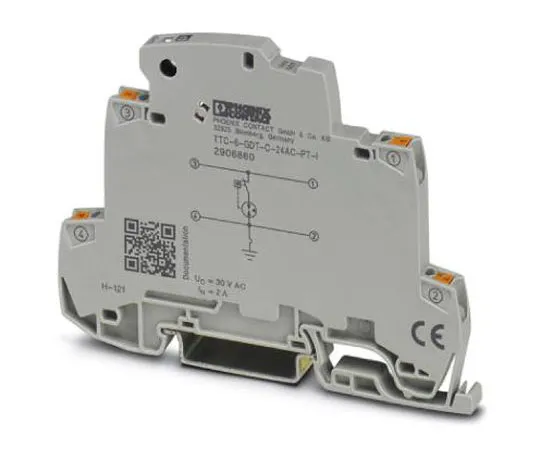63-4687-31 Phoenix Contact TTC-6-GDT-C-110AC-PT-I Series 130 V ac Maximum Voltage Rating 5 (Nominal Discharge)kA Maximum Surge 2906861