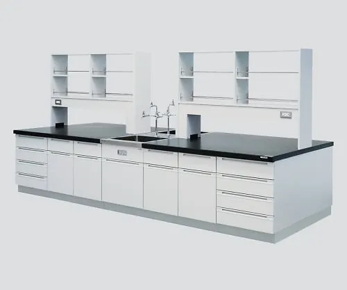 3-3732-02　［Discontinued］Central Laboratory Bench Wooden Type, Flat Type, Face-To-Face Sink, with Reagent Shelf 2400 x 1200 x 800/1800　SBOL-2412