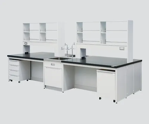 3-3804-02　［Discontinued］Central Laboratory Bench without Drawer, Frame Type with Unit, Face-To-Face Sink, with Reagent Shelf 2400 x 1200 x 800/1800　HCOL-2412