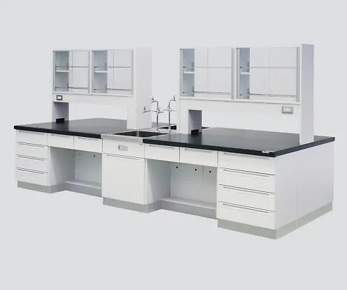 3-3764-02　［Discontinued］Central Laboratory Bench Wooden Type, Desk Type, Face-To-Face Sink, with Reagent Shelf 2400 x 1200 x 800/1800　SGOM-2412