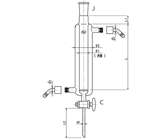 65-2346-74 Double Tube Chromatography Column with Joint (with Tap, Filter) Glass Cock Water Connector Specification Φ 10 L: 300 3836-10300-3L-W