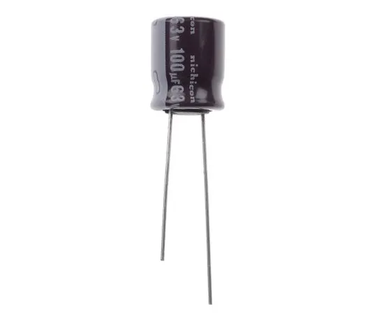 63-4845-99 Nichicon 100μF 63V dc Aluminium Electrolytic Capacitor, Through Hole 10 (Dia.) x 12.5mm +105°C 10mm 5mm UPS1J101MPD